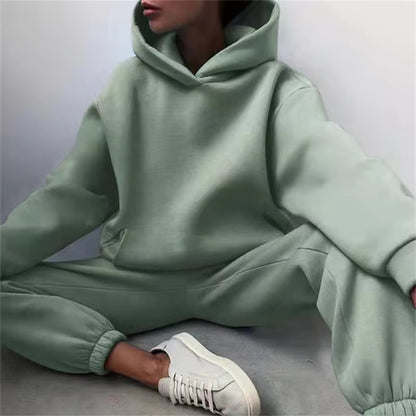 Women'S Tracksuit Suit Autumn Fashion Warm Hoodie Sweatshirts Two Pieces Oversized Solid Casual Hoody Pullovers Long Pant Sets